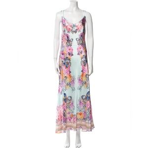 Anne Fontaine 100% Silk Floral Butterfly Slip Dress Midi Pink Blue Size M